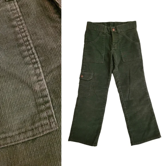 Sears Bottoms Vintage 98s Sears Olive Army Green Corduroy